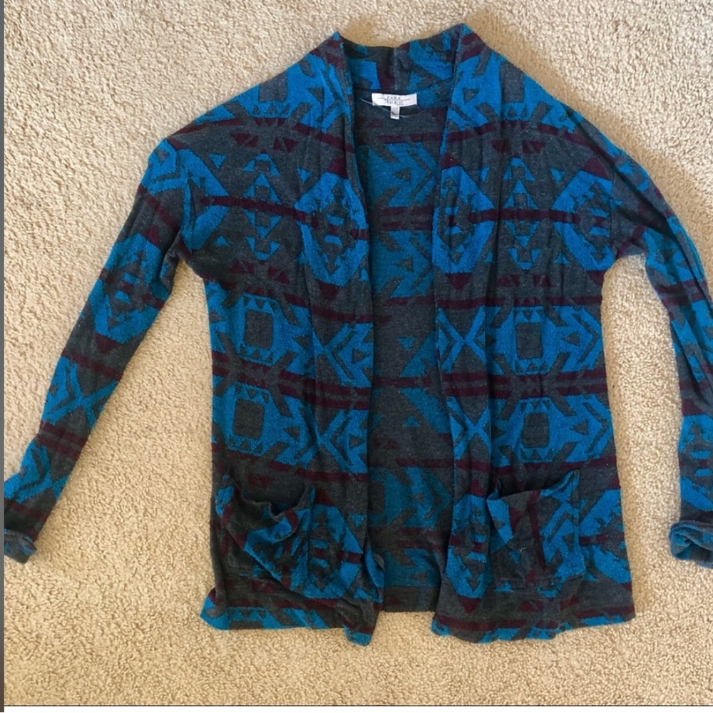 ZARA Gray Tribal Long Cardigan Size M